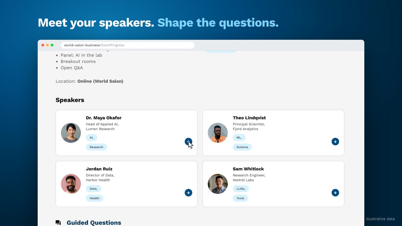 World Salon Platform, a speaker sourcing and event management website built with React, Node.js, MongoDB, AWS by Rutwik Patel